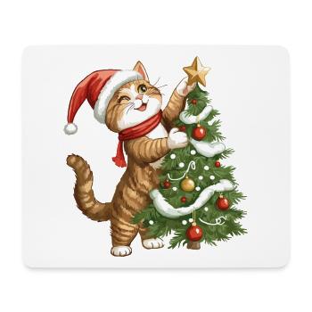 Katze Weihnachtsbaum Weihnachten Xmas Süß Lustig - Mousepad (Querformat) - Weiß - Vorne