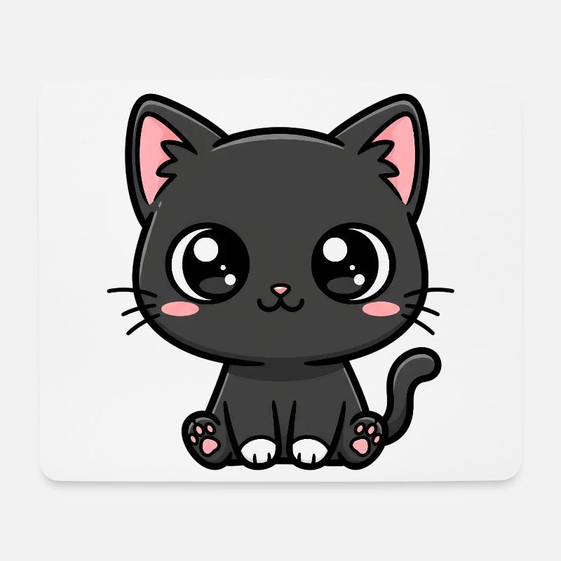 Mitternachtskätzchen-Kawaii-Maskottchen - Mousepad (Querformat) - Weiß