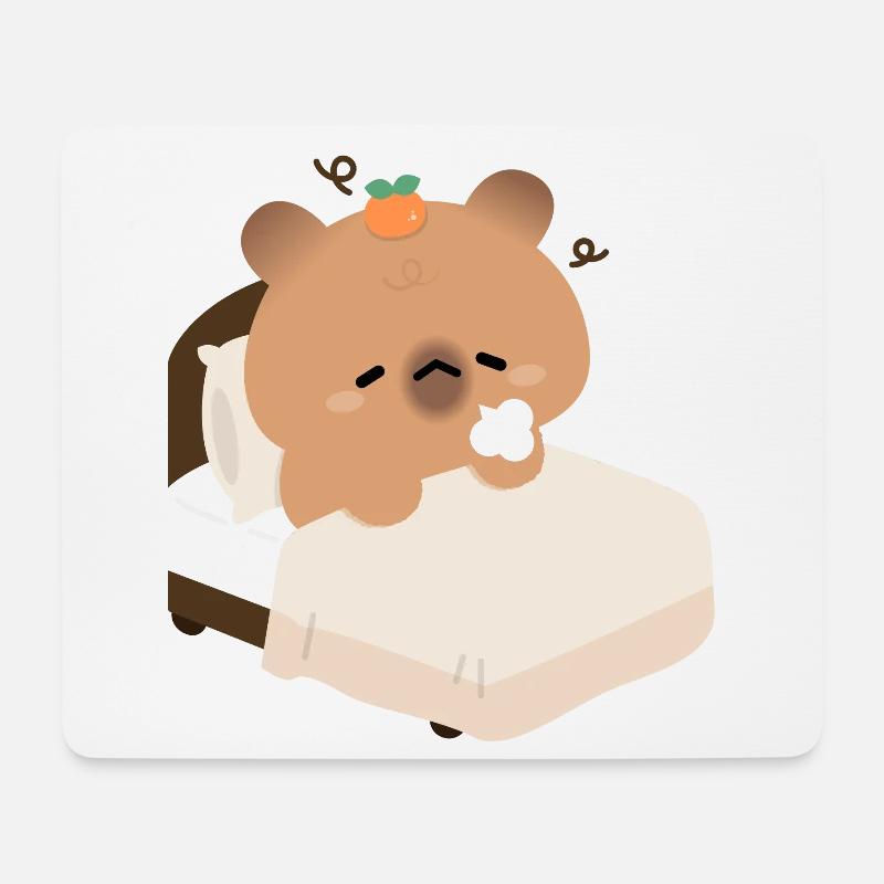 Schläfrige Kapybara im gemütlichen Bett - Mousepad (Querformat) - Weiß