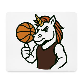 Einhorn-Basketball-Maskottchen mit Ballkontrolle - Mousepad (Querformat) - Weiß - Vorne