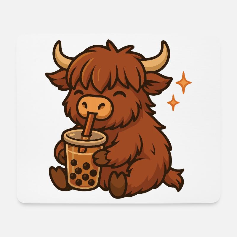 Hochland Rind mit Bubble Tea kawaii Hochland Rind - Mousepad (Querformat) - Weiß