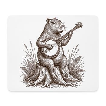 Drôle de capybara jouant du banjo - Tapis de souris (format paysage) - blanc - Devant