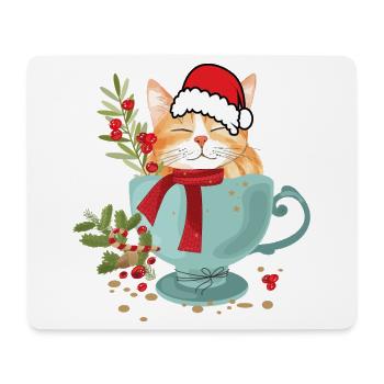 Katze mit Weihnachtsmütze  - Mousepad (Querformat) - Weiß - Vorne