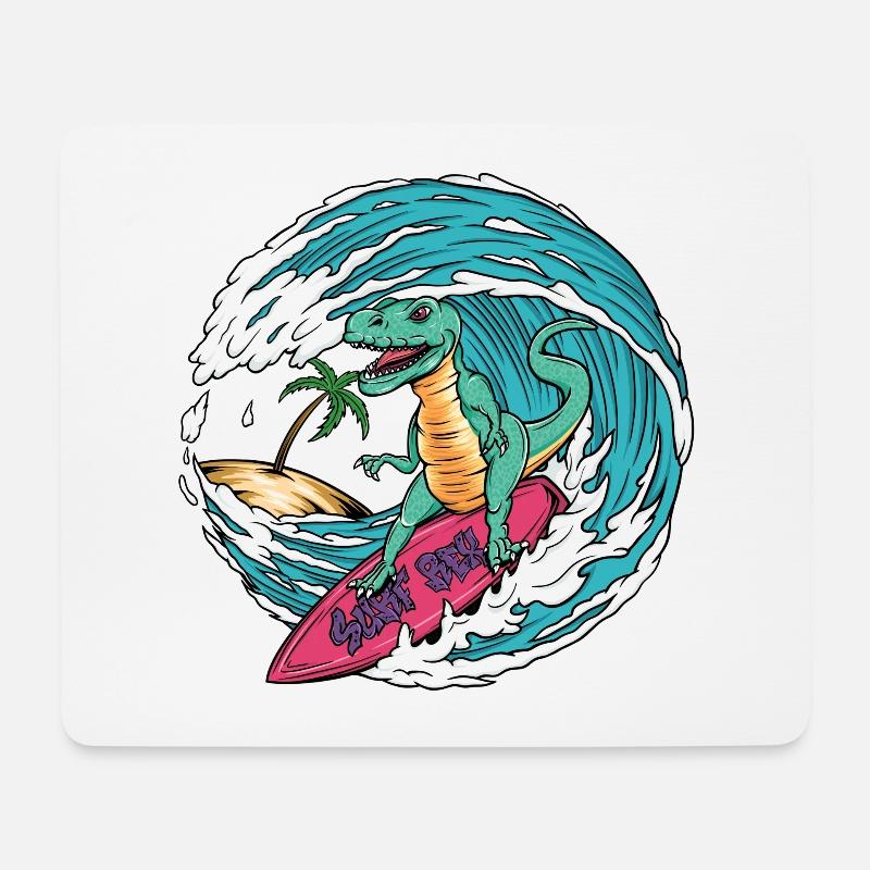 Surfender T-Rex - Mousepad (Querformat) - Weiß
