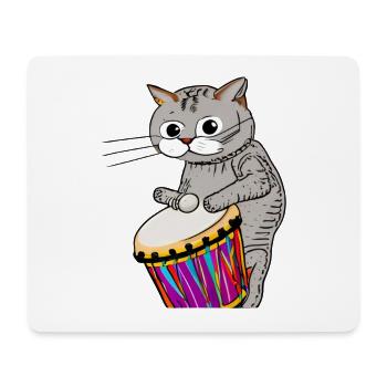 Cat Playing the Djembe Drummer Music Drum Musician - Mouse Pad (horizontal) - white - Front