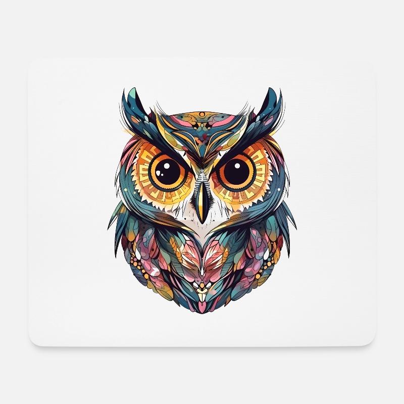 Eule floral Pastellfarben, bunt, Cartoon Style - Mousepad (Querformat) - Weiß
