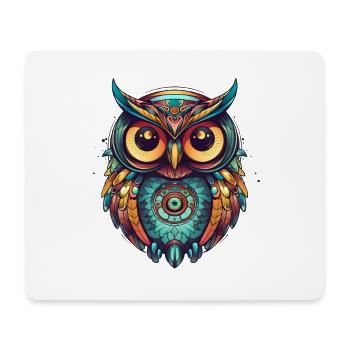 Eule mit Federn, Boho, Cartoon Style, geometrisch - Mousepad (Querformat) - Weiß - Vorne