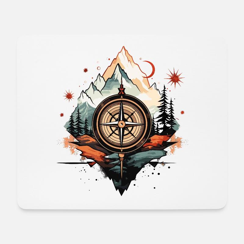 Kompass Berge - Mousepad (Querformat) - Weiß