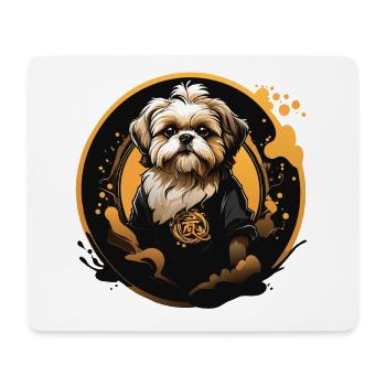Shih Tzu Portrait in Decorative Circle Frame - Mouse Pad (horizontal) - white - Front