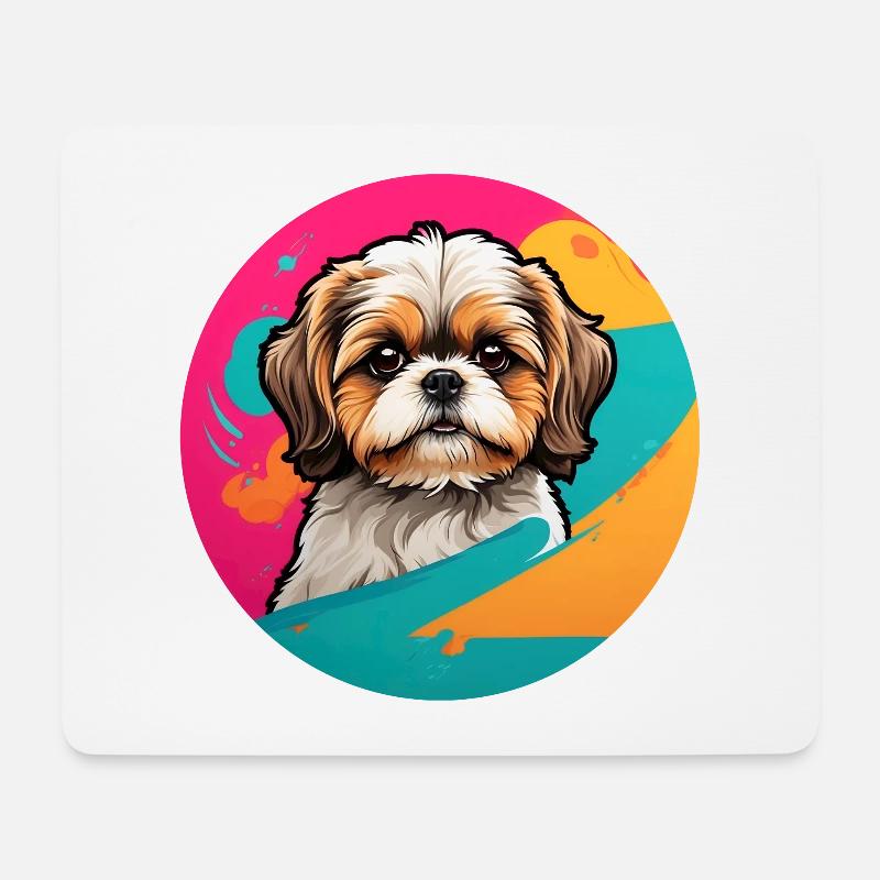 Shih Tzu Portrait im Farbkreis - Mousepad (Querformat) - Weiß