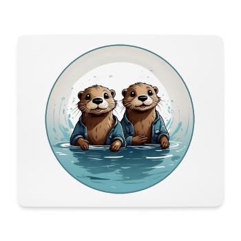 Two otters standing in the water - Mouse Pad (horizontal) - white - Front