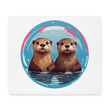 Two otters standing in the water - Mouse Pad (horizontal) - white - Front