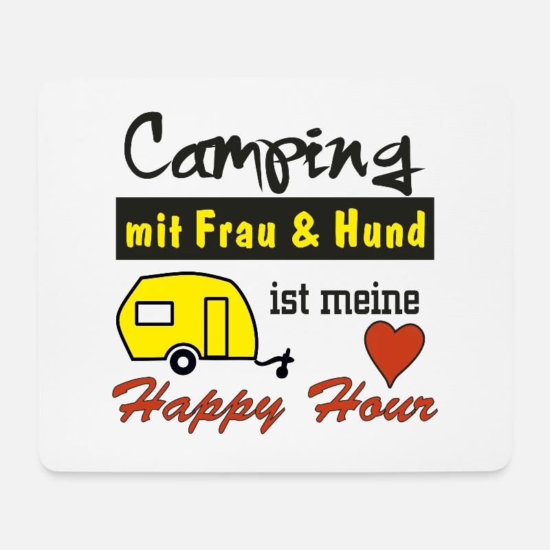 happy hour camping mit frau und hund - Mousepad (Querformat) - Weiß