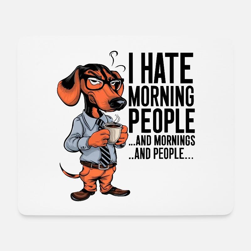 Erst Kaffee grantiger Dackel mit Kaffeetasse - Mousepad (Querformat) - Weiß