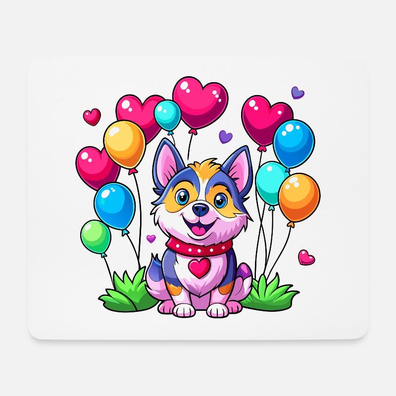 Dog with colorful balloons - Mouse Pad (horizontal) - white