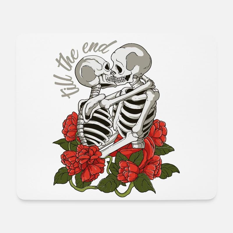 Totenkopf, Rosen, Sugar Skull, till the end - Mousepad (Querformat) - Weiß