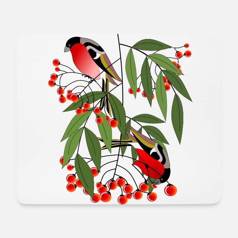Vogel Dompfaff auf einem Beerenzweig - Mousepad (Querformat) - Weiß