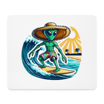 Lustiges kleines Alien auf Surfboard - Mousepad (Querformat) - Weiß - Vorne