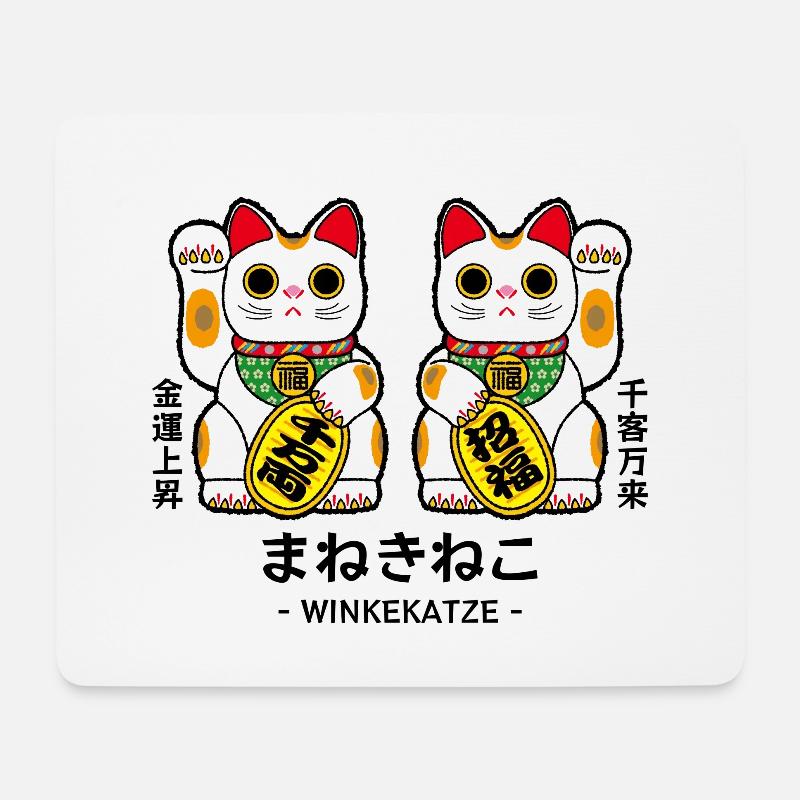 Manekineko - Winkekatze - Mousepad (Querformat) - Weiß