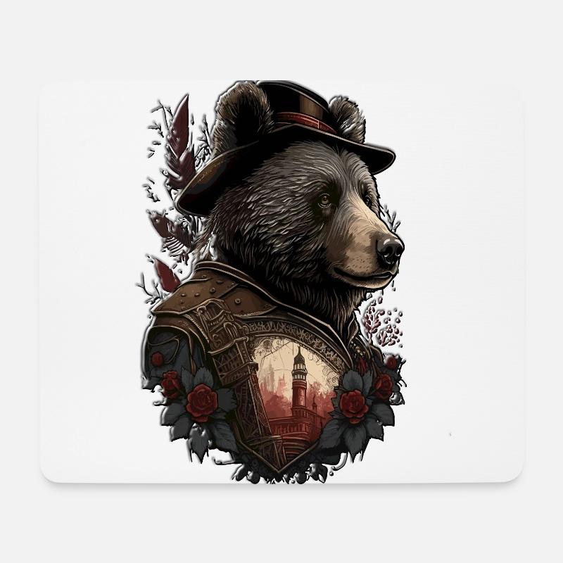 mysteriöser Bär Bear mit Hut Rose Feder - Mousepad (Querformat) - Weiß