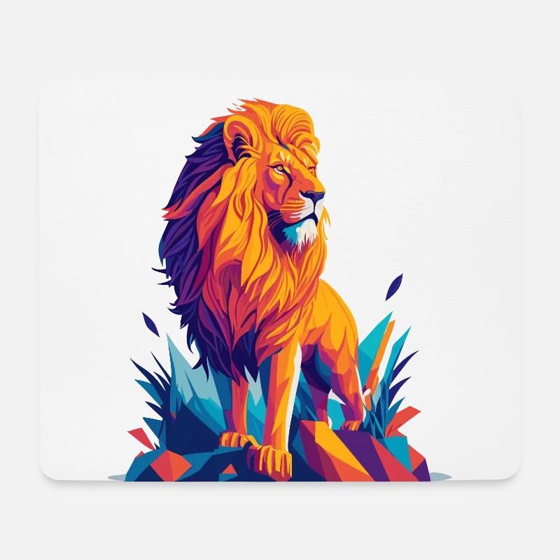 Polygon Löwe - Farbenfrohe Tier Illustration - Mousepad (Querformat) - Weiß