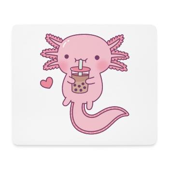 Cute Axolotl Loves Bubble Milk Tea - Mouse Pad (horizontal) - white - Front