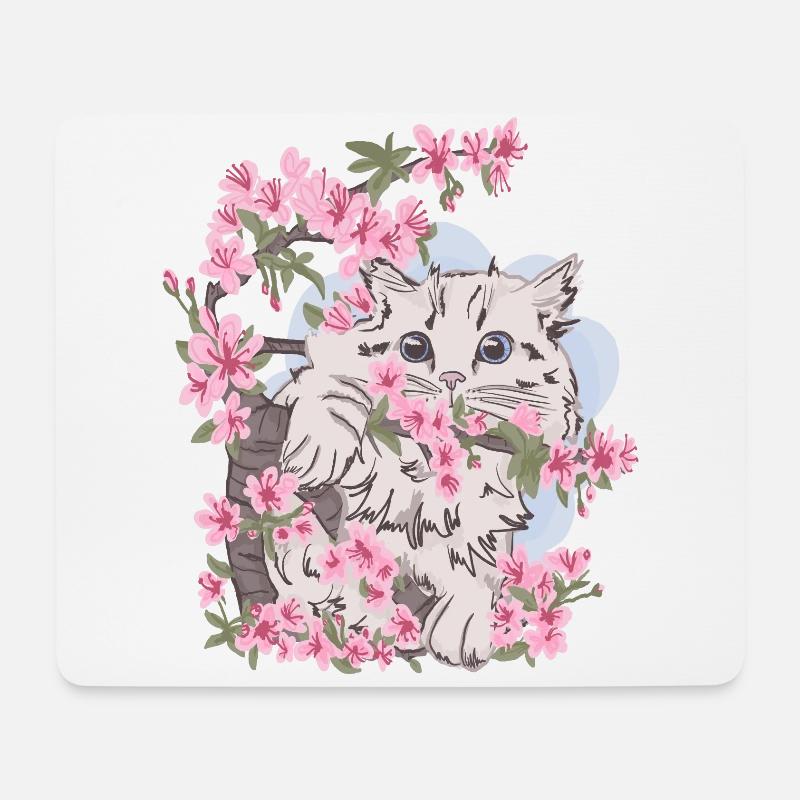 Katzen Blumen cats kitty - Mousepad (Querformat) - Weiß