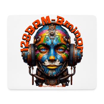128BPM B minor - Cool Cyborg with Headphones! - Mouse Pad (horizontal) - white - Front
