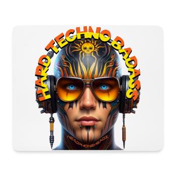 HARD TECHNO BADASS - Crazy Human with Headphones! - Mouse Pad (horizontal) - white - Front