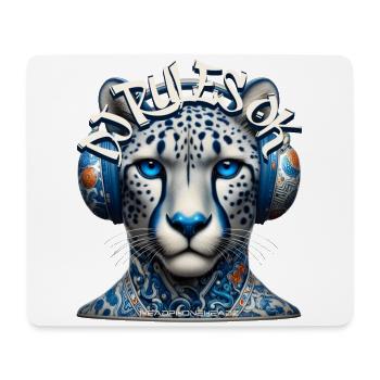 DJ RULES OK - Cool Cheetah with Headphones! - Mouse Pad (horizontal) - white - Front