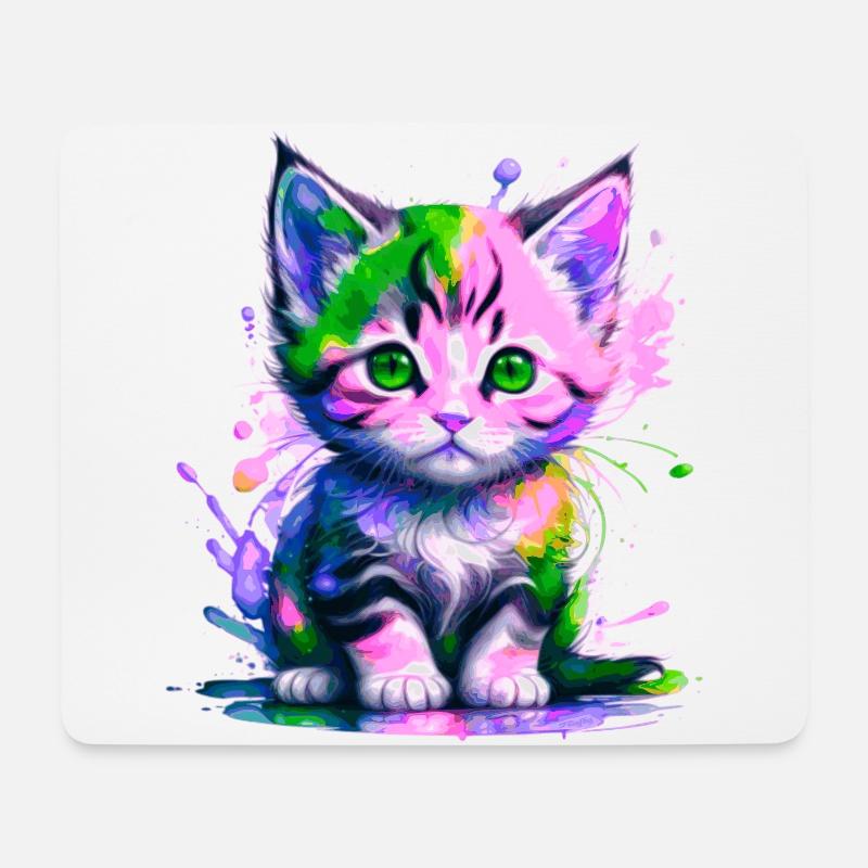 Pink-Green Kitty - Mouse Pad (horizontal) - white