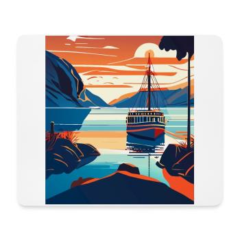 Modern Art Style - Boat On A River - Mouse Pad (horizontal) - white - Front