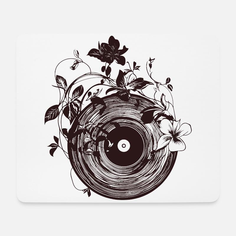 Vintage Schallplatte- Vinyl Pflanzen - Mousepad (Querformat) - Weiß