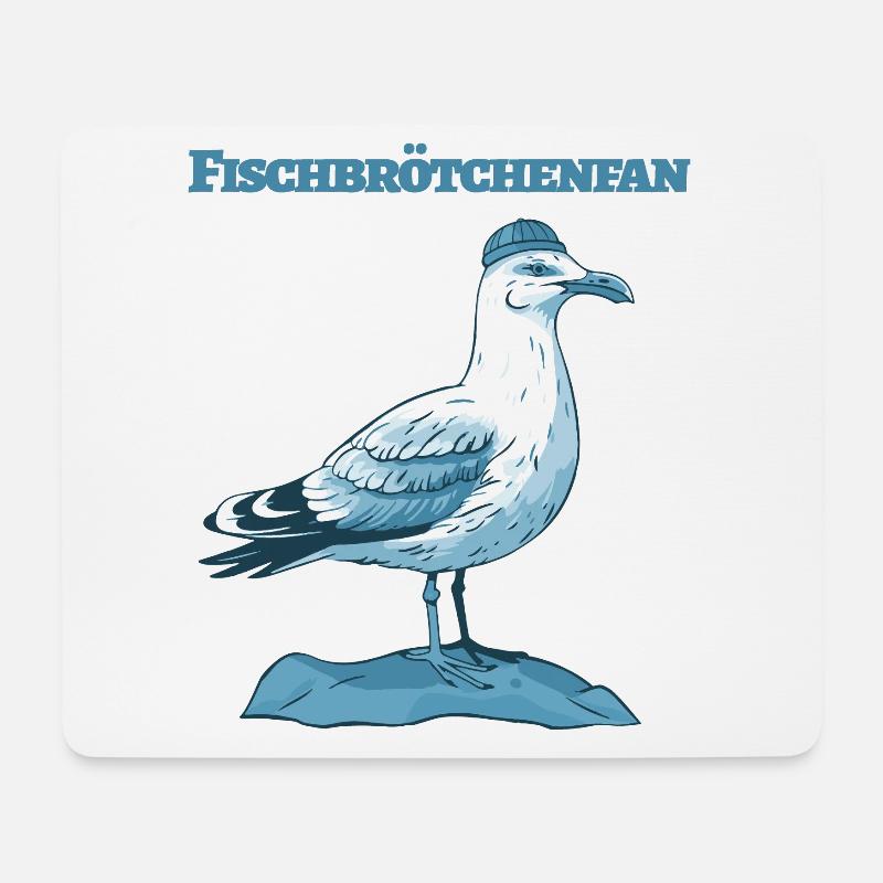 Fischbrötchen Fresser die lustige Möwe mit Fisch - Mousepad (Querformat) - Weiß