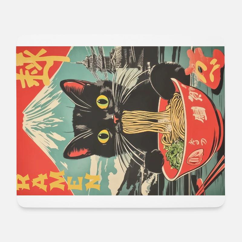Vintage Anime Katze Ramen Japan - Mousepad (Querformat) - Weiß