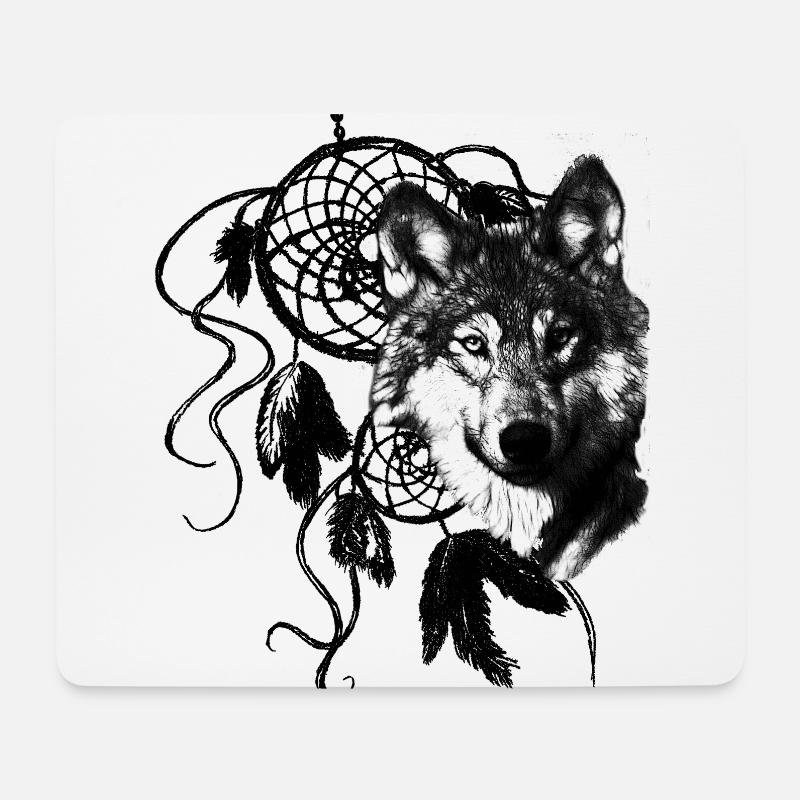 Wolf | Traumfänger | Geschenkidee - Mousepad (Querformat) - Weiß