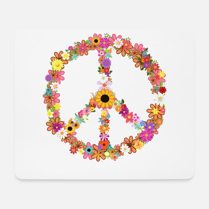 Peace symbol mit Blummen Hippie - Mousepad (Querformat) - Weiß