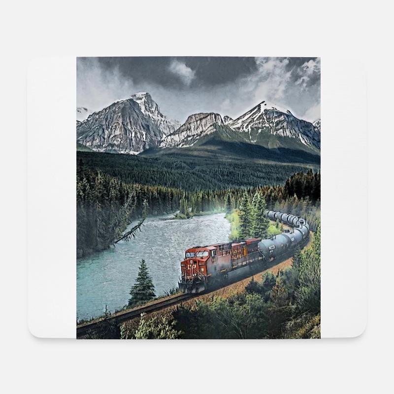 Zugfahrt durch Berglandschaften, Kanada - Mousepad (Querformat) - Weiß