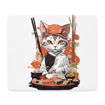 Kawaii Sushi Master Cat Japan Food Aesthetic - Mouse Pad (horizontal) - white - Front