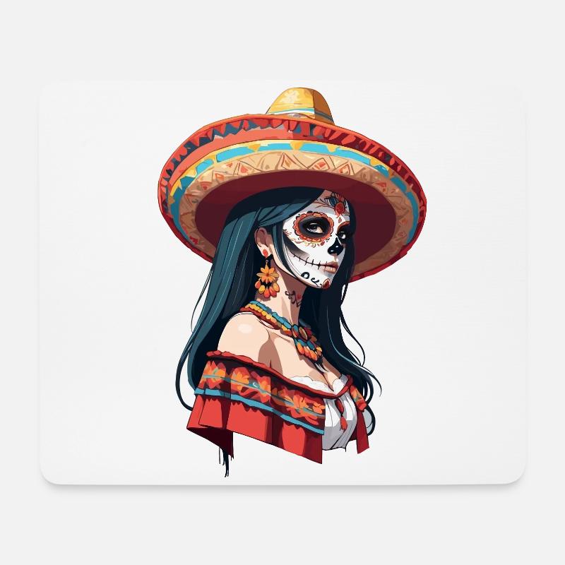 Ikonischer Zuckerschädel Mexikanisches Girl - Mousepad (Querformat) - Weiß