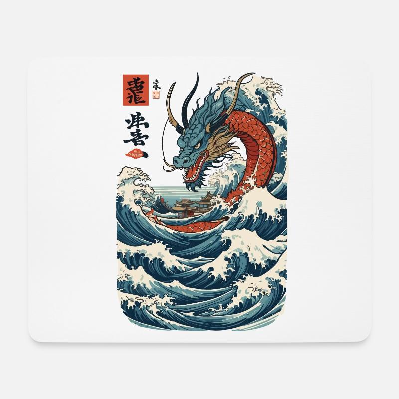 Vintage Ukiyo-E Stil Japanischer Drache Kunst - Mousepad (Querformat) - Weiß