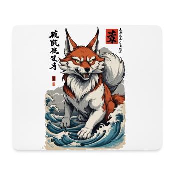Renard Kitsune japonais de style Ukiyo-E vintage - Tapis de souris (format paysage) - blanc - Devant