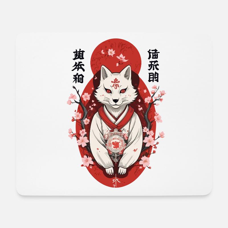 Japanische Kitsune Maske Anime Kawaii Fuchsgeist - Mousepad (Querformat) - Weiß