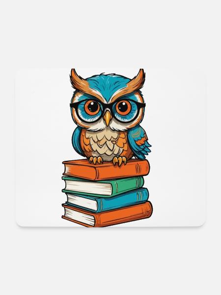 Bücher Eule Lustiger Buch Liebhaber Illustration - Mousepad (Querformat) - Weiß