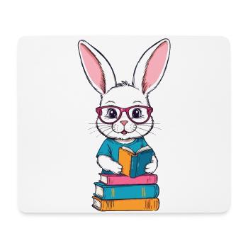 Lapin de lecture style amateur de livres enthousiaste - Tapis de souris (format paysage) - blanc - Devant