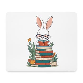 Lapin de lecture style amateur de livres enthousiaste - Tapis de souris (format paysage) - blanc - Devant