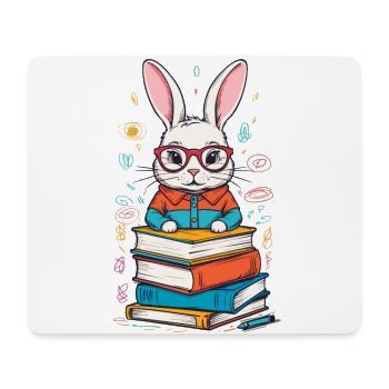 Lapin de lecture style amateur de livres enthousiaste - Tapis de souris (format paysage) - blanc - Devant