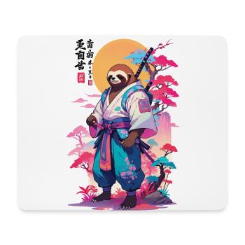 Samurai Faultier Aesthetic Vaporwave Stil - Mousepad (Querformat) - Weiß - Vorne