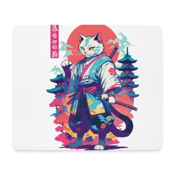 Chat samouraï Vaporwave Esthétique Japon Art - Tapis de souris (format paysage) - blanc - Devant