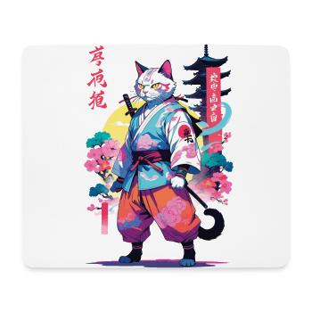 Chat samouraï Vaporwave Esthétique - Tapis de souris (format paysage) - blanc - Devant
